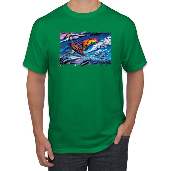 Wild Bobby, Abstract Wind Surfer with Dolphins, Animal Lover, Men Graphic Tees, Kelly, Small