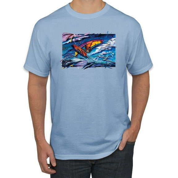 Wild Bobby, Abstract Wind Surfer with Dolphins, Animal Lover, Men Graphic Tees, Light Blue, Large