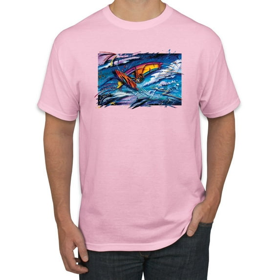Wild Bobby, Abstract Wind Surfer with Dolphins, Animal Lover, Men Graphic Tees, Light Pink, 4XL