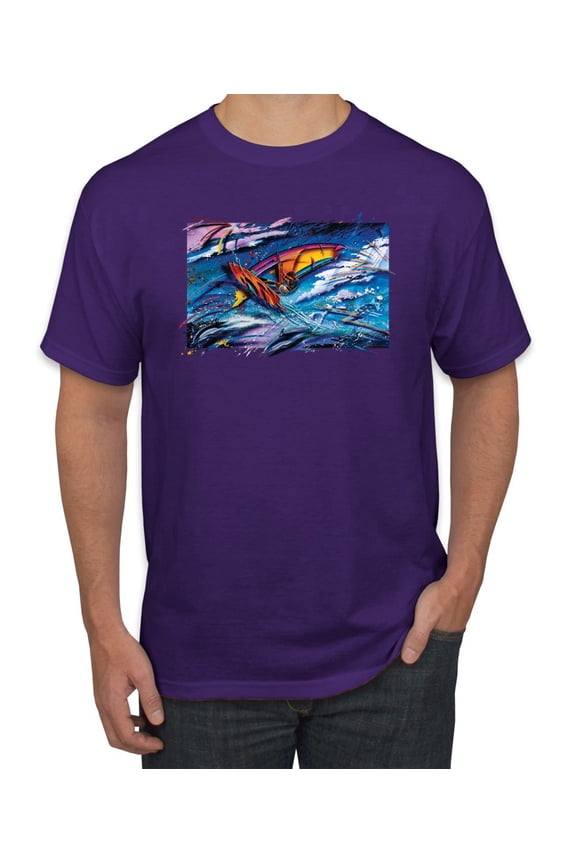 , Abstract Wind Surfer with Dolphins, Animal Lover, Men Graphic Tees, Purple, 5XL