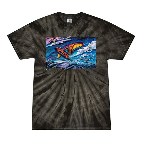 Wild Bobby, Abstract Wind Surfer with Dolphins, Animal Lover, Tie-Dye Tees, Spiral Black, Small