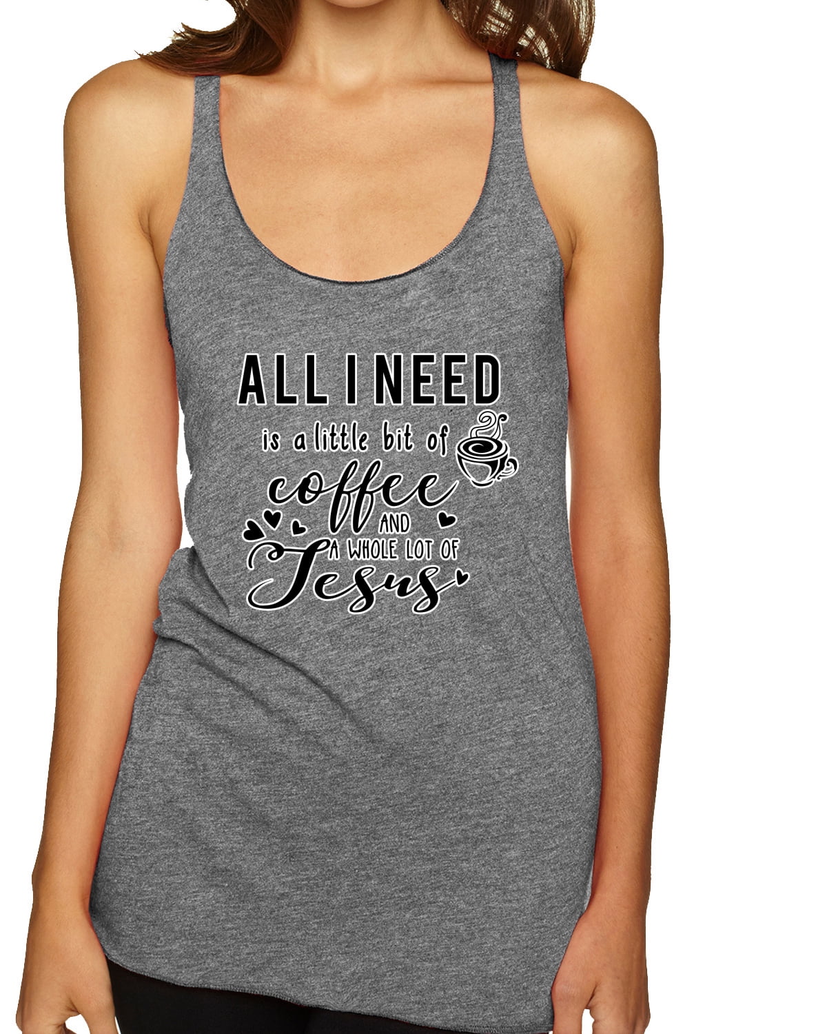 Wild Bobby All I Need is a Little Bit of Coffee & a Whole Lot of Jesus  Inspirational/Christian Women Tri-Blend Racerback Tank Top, Purple Vintage,  Large 