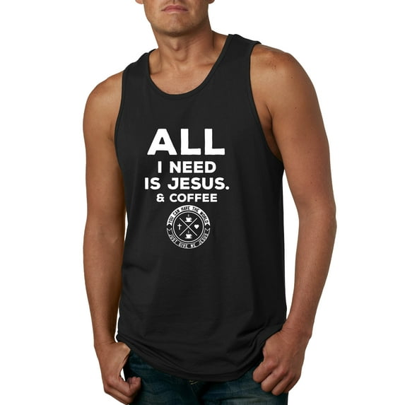 Wild Bobby, All I Need is Jesus & Coffee Inspirational/Christian Men Graphic Tank Top, Black, Small
