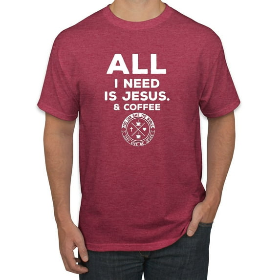 Wild Bobby, All I Need is Jesus & Coffee Inspirational/Christian Men Graphic Tee, Vintage Heather Red, Small