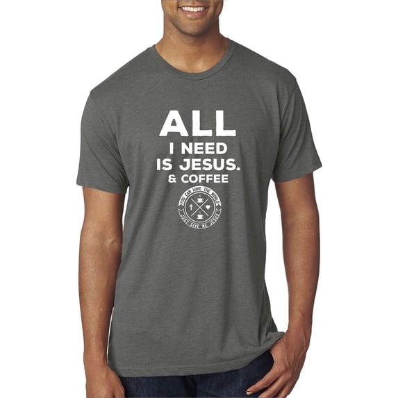 Wild Bobby, All I Need is Jesus & Coffee Inspirational/Christian Men Premium Tri Blend Tee, Dark Heather, Small