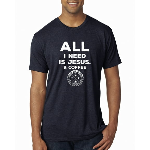 Wild Bobby, All I Need is Jesus & Coffee Inspirational/Christian Men Premium Tri Blend Tee, Vintage Navy, Large