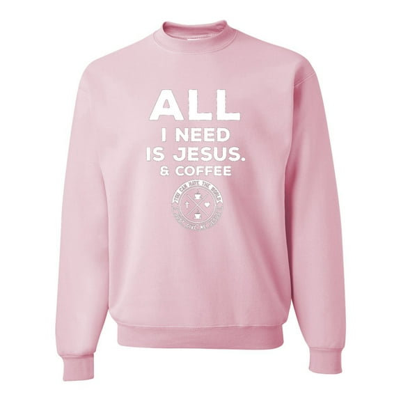 Wild Bobby, All I Need is Jesus & Coffee Inspirational/Christian Unisex Crewneck Graphic Sweatshirt, Light Pink, XX-Large