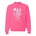 thumbnail image 1 of Wild Bobby, All I Need is Jesus & Coffee Inspirational/Christian Unisex Crewneck Graphic Sweatshirt, Neon Pink, Medium, 1 of 6
