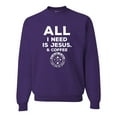 thumbnail image 1 of Wild Bobby, All I Need is Jesus & Coffee Inspirational/Christian Unisex Crewneck Graphic Sweatshirt, Purple, Small, 1 of 6