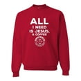 thumbnail image 1 of Wild Bobby, All I Need is Jesus & Coffee Inspirational/Christian Unisex Crewneck Graphic Sweatshirt, Red, Small, 1 of 6