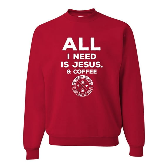 Wild Bobby, All I Need is Jesus & Coffee Inspirational/Christian Unisex Crewneck Graphic Sweatshirt, Red, Small
