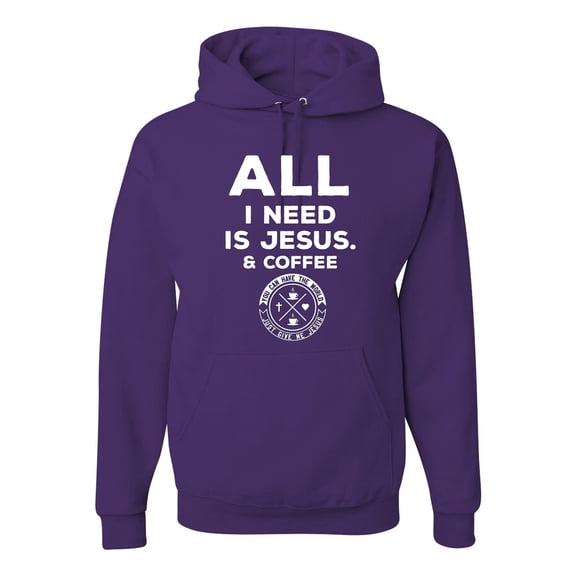 Wild Bobby, All I Need is Jesus & Coffee Inspirational/Christian Unisex Graphic Hoodie Sweatshirt, Purple, Large