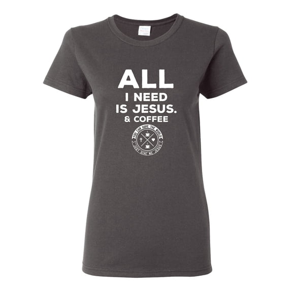 Wild Bobby All I Need is Jesus & Coffee Inspirational/Christian Women Graphic Tee, Charcoal, XX-Large