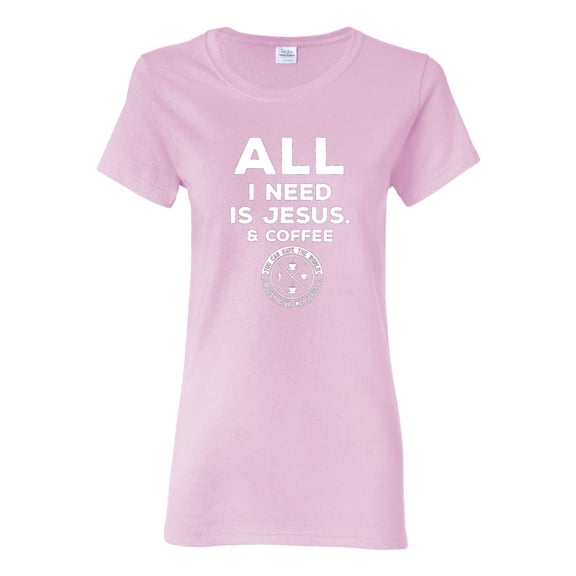 Wild Bobby All I Need is Jesus & Coffee Inspirational/Christian Women Graphic Tee, Light Pink, XX-Large