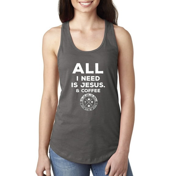 Wild Bobby, All I Need is Jesus & Coffee Inspirational/Christian Women Racerback Tank Top, Dark Grey, Small