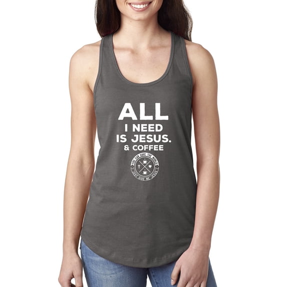 Wild Bobby, All I Need is Jesus & Coffee Inspirational/Christian Women Racerback Tank Top, Dark Grey, Small