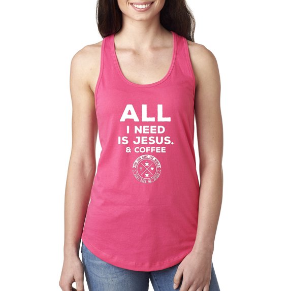 Wild Bobby All I Need is Jesus & Coffee Inspirational/Christian Women Racerback Tank Top, Hot Pink, Large
