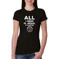 thumbnail image 1 of Wild Bobby, All I Need is Jesus & Coffee Inspirational/Christian Women Slim Fit Junior Tee, Black, Small, 1 of 6
