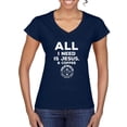 thumbnail image 1 of Wild Bobby All I Need is Jesus & Coffee Inspirational/Christian Women Standard V-Neck Tee, Navy, X-Large, 1 of 6