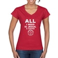 thumbnail image 1 of Wild Bobby All I Need is Jesus & Coffee Inspirational/Christian Women Standard V-Neck Tee, Red, Small, 1 of 6