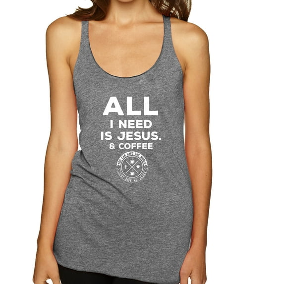 Wild Bobby All I Need is Jesus & Coffee Inspirational/Christian Women Tri-Blend Racerback Tank Top, Premium Heather, X-Large