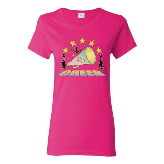 Wild Bobby All Star Cheerleading Megaphone Girl Sports Women Graphic Tee, Fuschia, X-Large