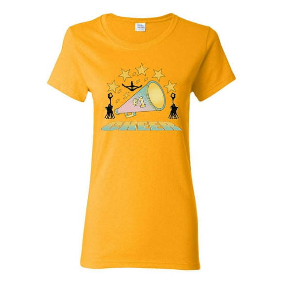 Wild Bobby All Star Cheerleading Megaphone Girl Sports Women Graphic Tee, Gold, X-Large