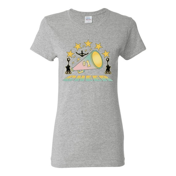 Wild Bobby All Star Cheerleading Megaphone Girl Sports Women Graphic Tee, Heather Grey, 3X-Large