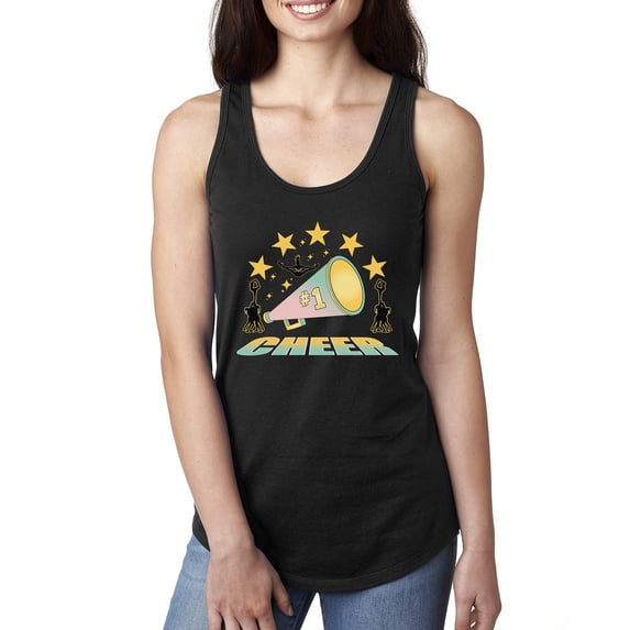 Wild Bobby All Star Cheerleading Megaphone Girl Sports Women Racerback Tank Top, Black, Medium