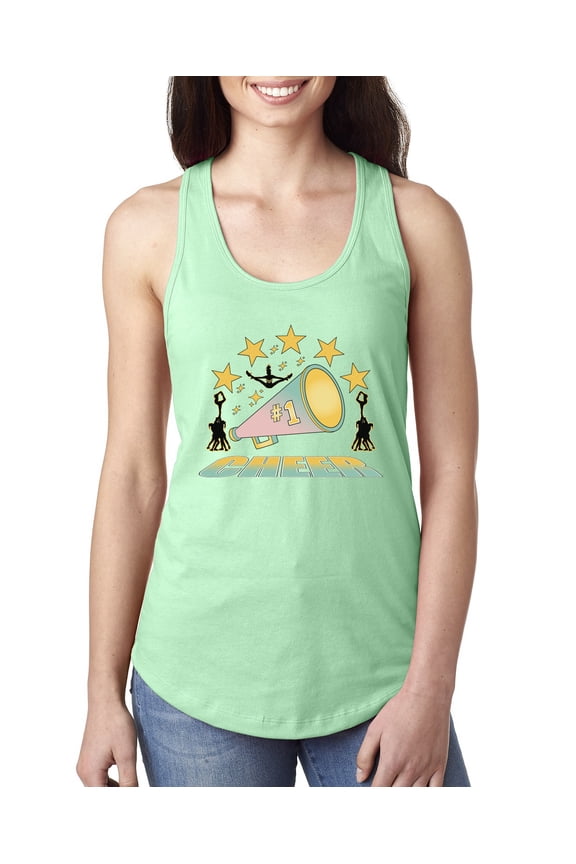 All Star Cheerleading Megaphone Girl Sports Women Racerback Tank Top, Mint, Large