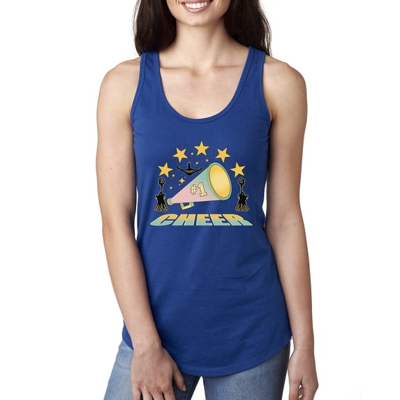 Wild Bobby All Star Cheerleading Megaphone Girl Sports Women Racerback Tank Top, Royal, Small