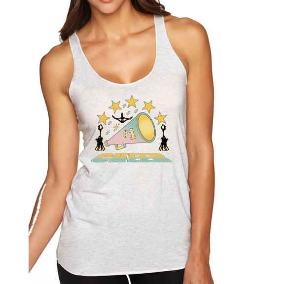 Wild Bobby All Star Cheerleading Megaphone Girl Sports Women Tri-Blend Racerback Tank Top, Heather White, Large