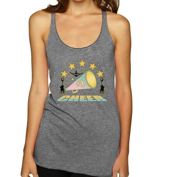 Wild Bobby All Star Cheerleading Megaphone Girl Sports Women Tri-Blend Racerback Tank Top, Premium Heather, Small