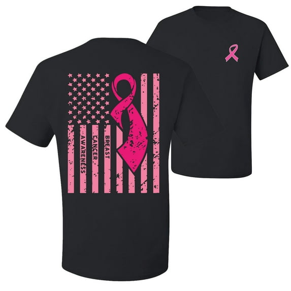 Wild Bobby, American, Breast Cancer Awareness, Flag, Breast Cancer Awareness, Front and Back Men Graphic Tee, Black, XX-Large