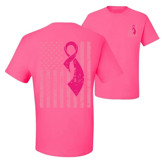 Wild Bobby, American, Breast Cancer Awareness, Flag, Breast Cancer Awareness, Front and Back Men Graphic Tee, Neon Pink, 5X-Large