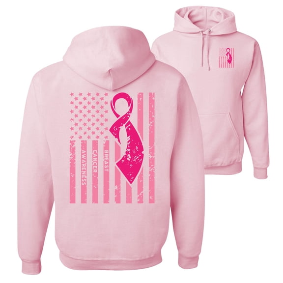 Wild Bobby, American, Breast Cancer Awareness, Flag, Breast Cancer Awareness, Front and Back Unisex Graphic Hoodie Sweatshirt, Light Pink, X-Large