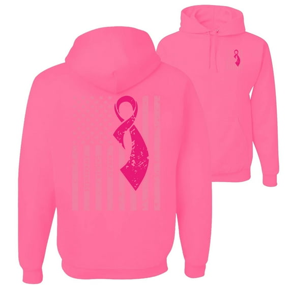 Wild Bobby, American, Breast Cancer Awareness, Flag, Breast Cancer Awareness, Front and Back Unisex Graphic Hoodie Sweatshirt, Neon Pink, Medium