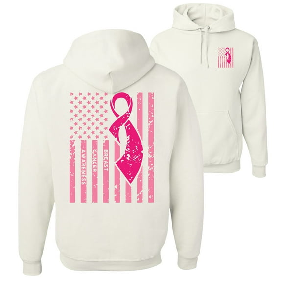 Wild Bobby, American, Breast Cancer Awareness, Flag, Breast Cancer Awareness, Front and Back Unisex Graphic Hoodie Sweatshirt, White, Small