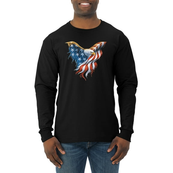 Wild Bobby, American Flag Eagle USA Pride, Americana/American Pride, Men Long Sleeve Shirt, Black, Large