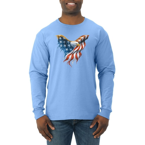 Wild Bobby, American Flag Eagle USA Pride, Americana/American Pride, Men Long Sleeve Shirt, Light Blue, Small