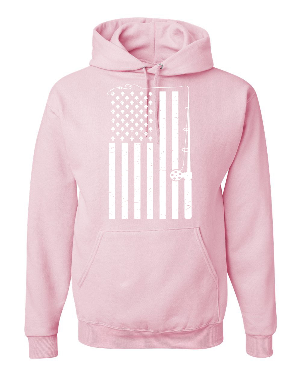 American Flag Fishing Rod USA Pride  Mens Fishing Hooded Sweatshirt  Graphic Hoodie, Neon Pink, Medium 