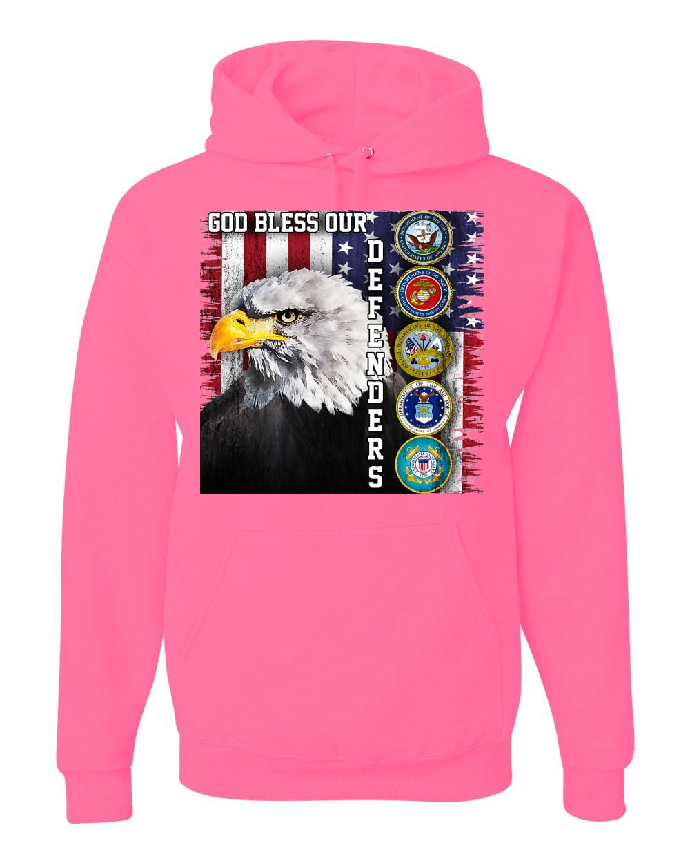 Wild Bobby American Flag Godbless our Defenders Branches of Military Unisex Graphic Hoodie Sweatshirt Red 2XL Walmart