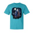 thumbnail image 1 of Wild Bobby, American Flag Howling Wolf, Animal Lover, Garment-Dyed Washed Look Short Sleeve T-Shirt, Blue Lagoon, Small, 1 of 3