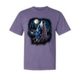 thumbnail image 1 of Wild Bobby, American Flag Howling Wolf, Animal Lover, Garment-Dyed Washed Look Short Sleeve T-Shirt, Purple, Large, 1 of 3