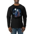 thumbnail image 1 of Wild Bobby, American Flag Howling Wolf Animal Lover Mens Long Sleeve Shirt, Black, Small, 1 of 3