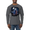 thumbnail image 1 of Wild Bobby, American Flag Howling Wolf Animal Lover Mens Long Sleeve Shirt, Charcoal, 2XL, 1 of 3