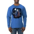 thumbnail image 1 of Wild Bobby, American Flag Howling Wolf Animal Lover Mens Long Sleeve Shirt, Royal, Medium, 1 of 3