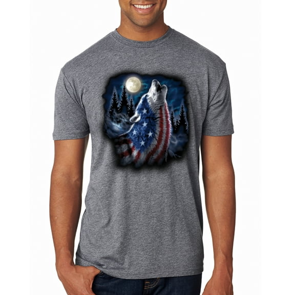 Wild Bobby, American Flag Howling Wolf Animal Lover Mens Premium Tri Blend T-Shirt, Premium Heather, Small