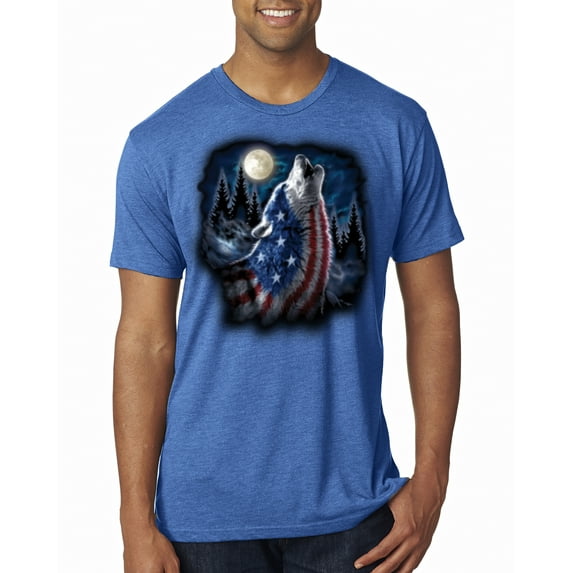 Wild Bobby, American Flag Howling Wolf Animal Lover Mens Premium Tri Blend T-Shirt, Vintage Royal, X-Large