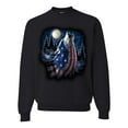thumbnail image 1 of Wild Bobby, American Flag Howling Wolf Animal Lover Unisex Crewneck Graphic Sweatshirt, Black, Small, 1 of 3